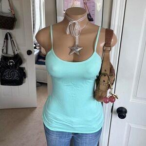 y2k 2000s bimbo aqua blue fitted cami tank top